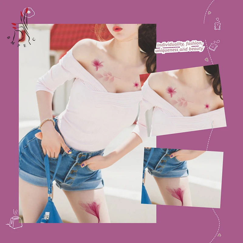 

DIY Temporary Waterproof 3D Fresh Pink Flower Tattoo Sticker Design Woman Arm Expression Face Hand Lovely Body Art Fashion Sexy