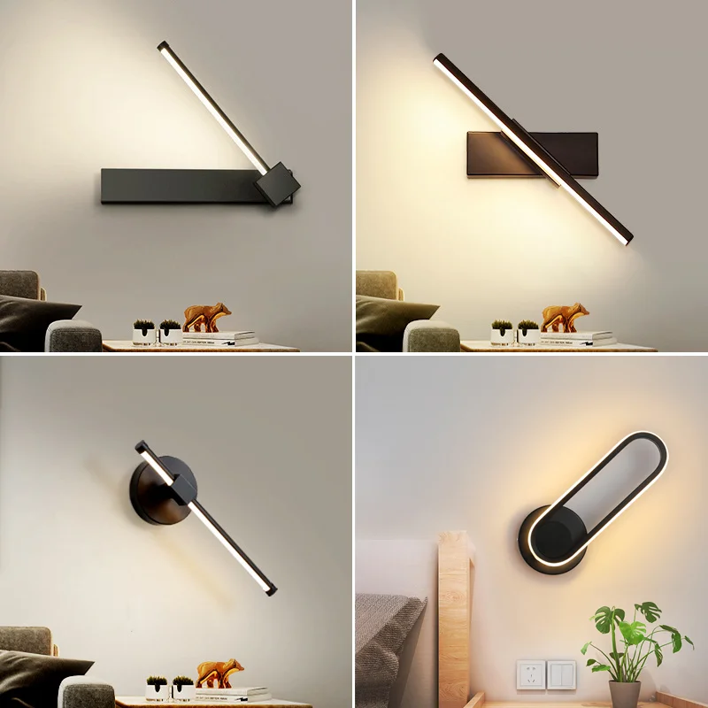 

Прикроватный настенный светильник для спальни, вращающийся на 330 °, регулируемый угол освещения, внутренний светодиодный настенный светиль...