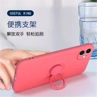 soft liquid silicone phone case for iphone 11 12 mini pro max xs x xr 7 8 6 6s plus se 2020 stand ring shockproof case cover