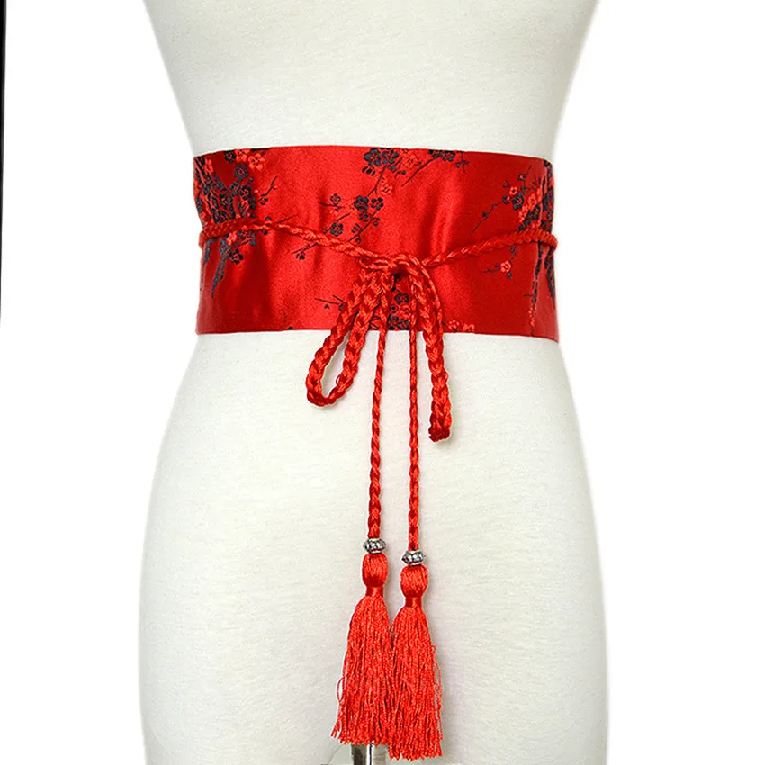 Пояс женский тканевый с вышивкой и кисточками в японском стиле - купить по
