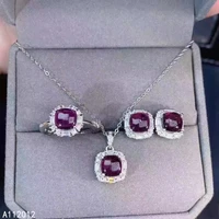 kjjeaxcmy fine jewelry 925 sterling silver inlaid natural garnet girl classic pendant ring earring set support test hot selling