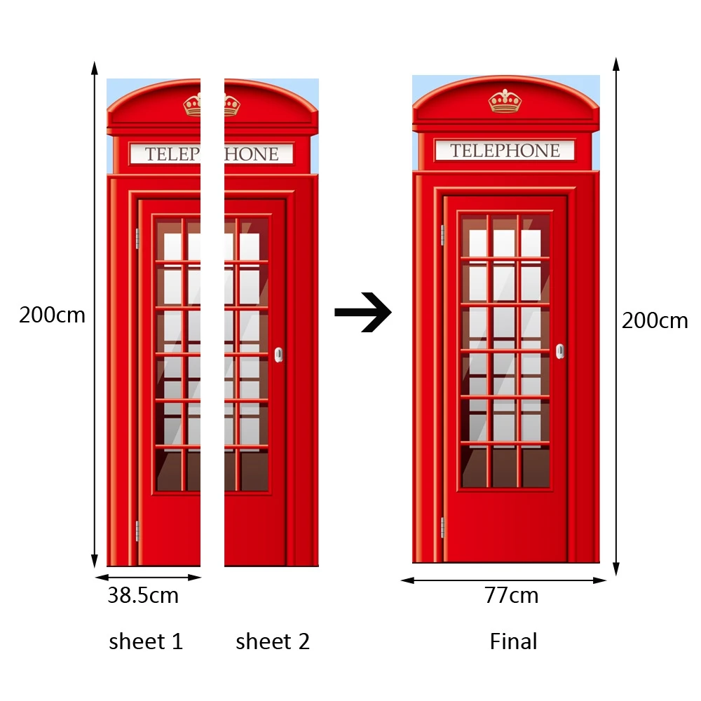 

Creative DIY 3D Door Stickers Red Telephone Booth Pattern for Kids Room Decoration Accessories Home Decor Large Wall Stickers