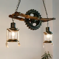 retro vintage industrial led chandelier personalized gear ceiling lights wodden loft pendant lamp for cafe bar restaurant decor