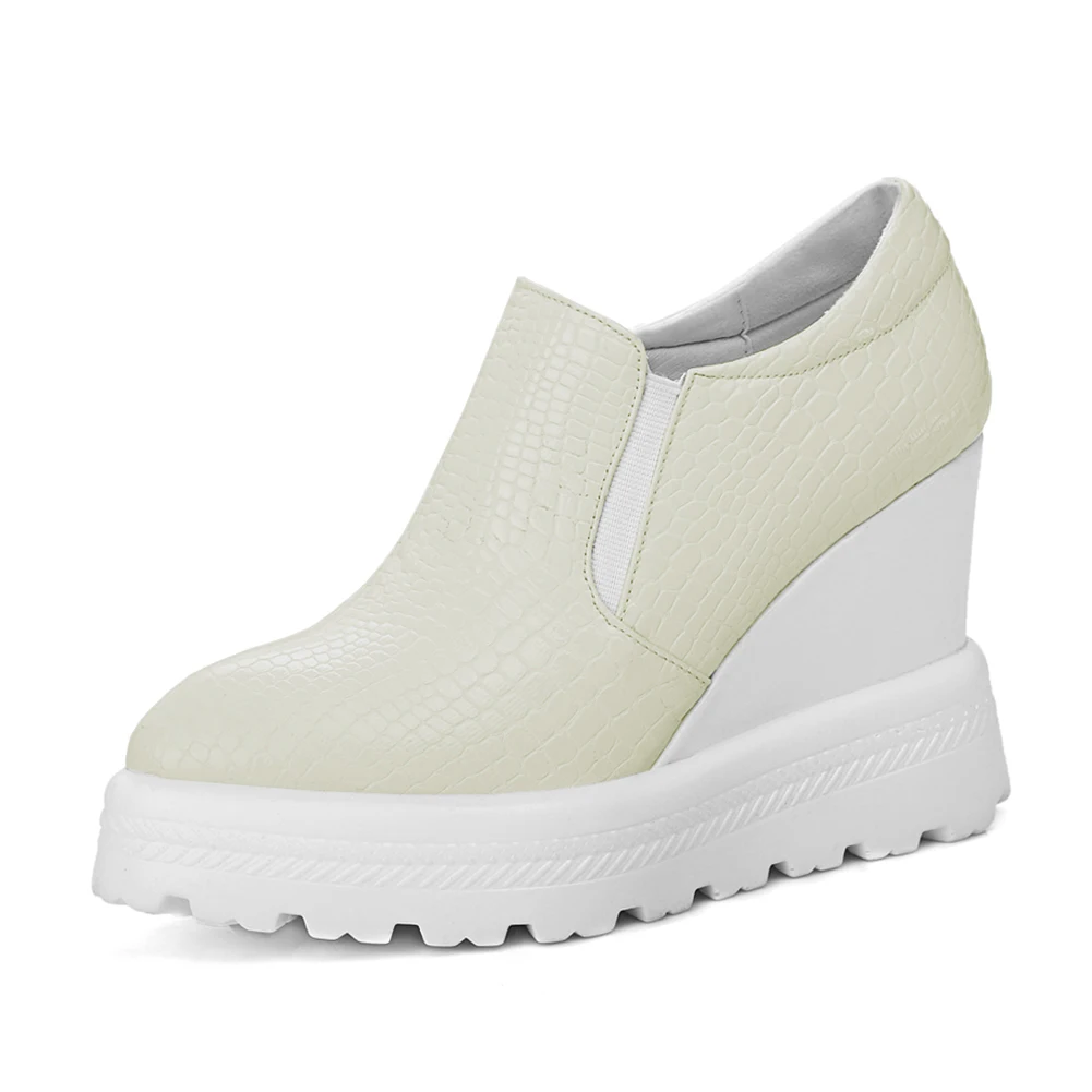 beige 1 no fur DORATASIA/размеры 32-42; Лидер продаж; модные туфли на плоской платформе с резным узором; женские мокасины на танкетке; женская обувь на высоком каблуке - Цвет: beige 1 no fur
