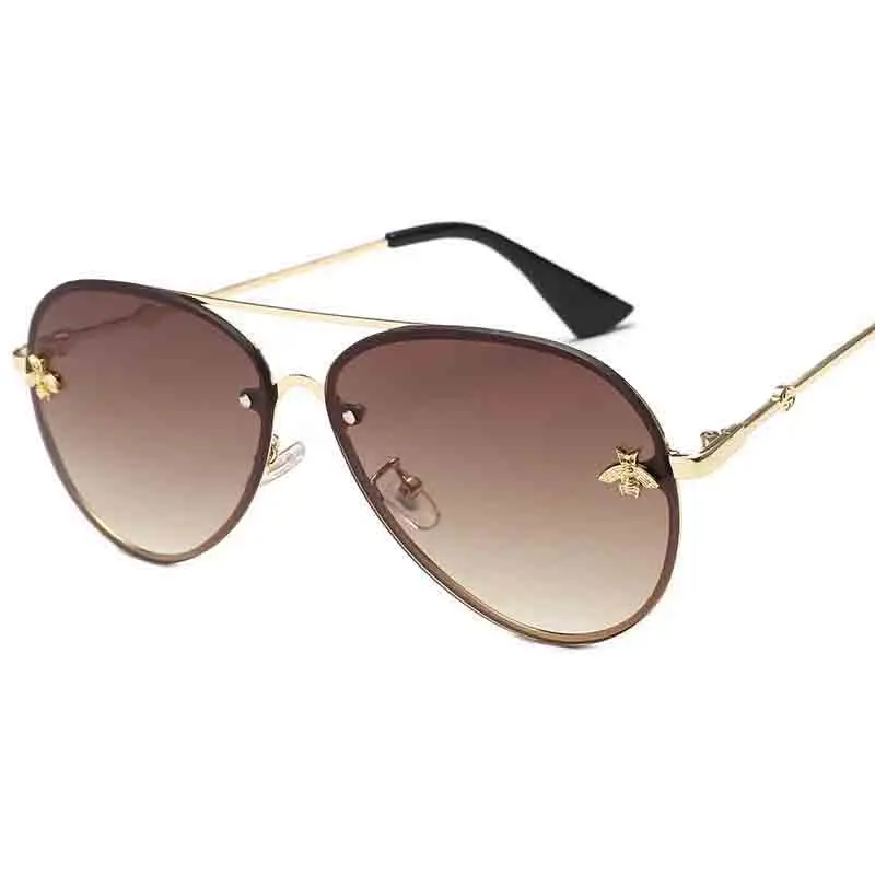 

2020 Pilot Sun Glasses Men Women Metal Bee Decoration Double Beam Oval Big Frame Sunglasses Gradient Eyeglasses UV400