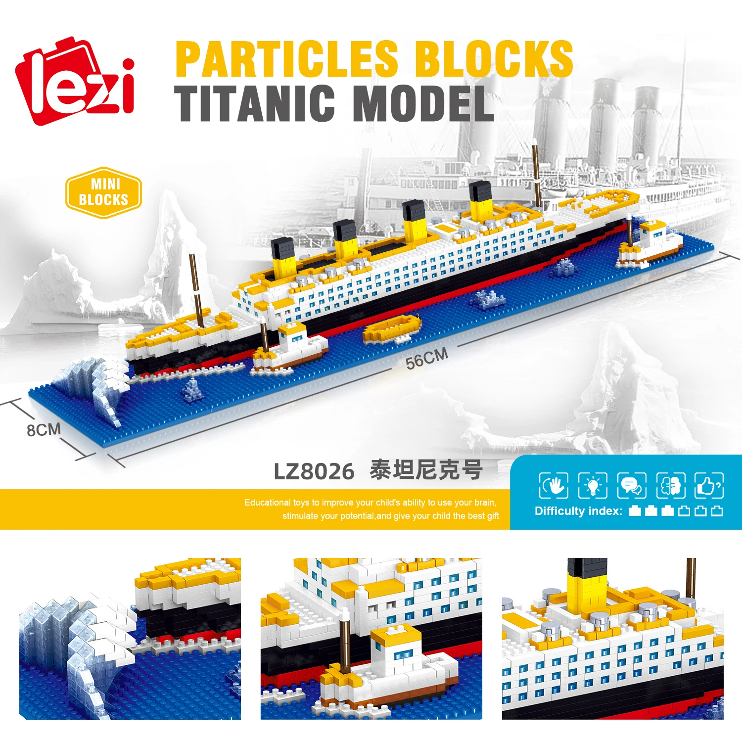 

ZY-Wisdom Titanic 2338pcs Ship 3d Mini Diy Building Blocks Toy Model Educational Collection Birthday Gift For Children