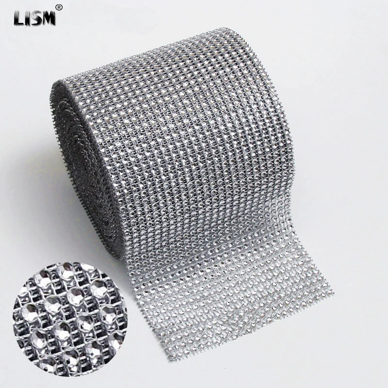 1 ярд 12 см блестящие стразы с горячей фиксацией серебряная Алмазная сетчатая