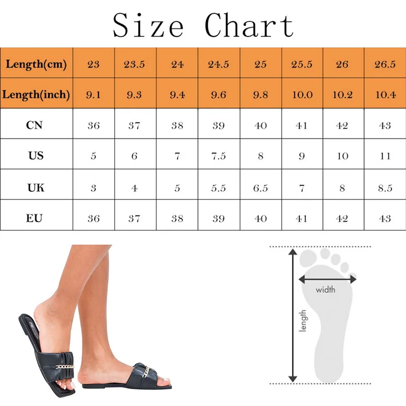 

Summer 2021 New Casual Metal Chain Sandals Soft Leather Outdoor Wild Slides Beach Non-slip Women Square Toe Flat Slippers Casual