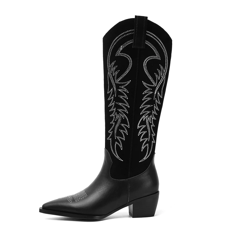 Ковбойские сапоги в западном стиле для женщин женские до колена с острым носком