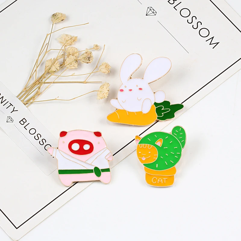 Брошь-Морковка в виде милого кролика брошь-значок мультяшного поросенка кошки