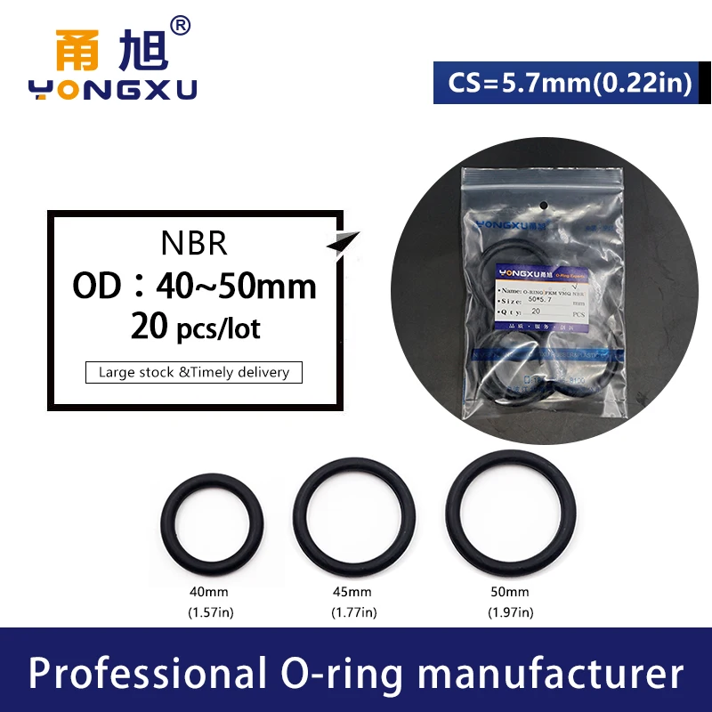 20PCS/Lot Black NBR Sealing O-Ring CS5.7mm Thickness OD40/45/50*5.7mm Seal Rubber Oring Gasket Oil Resistant Rings Washer | Обустройство