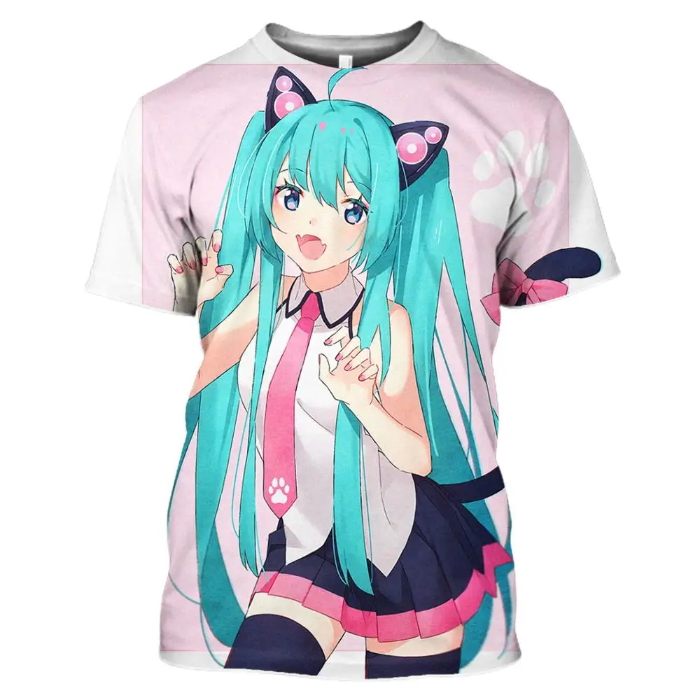 2019 Новая повседневная футболка femme Hatsune Miku одежда с короткими рукавами и 3D принтом