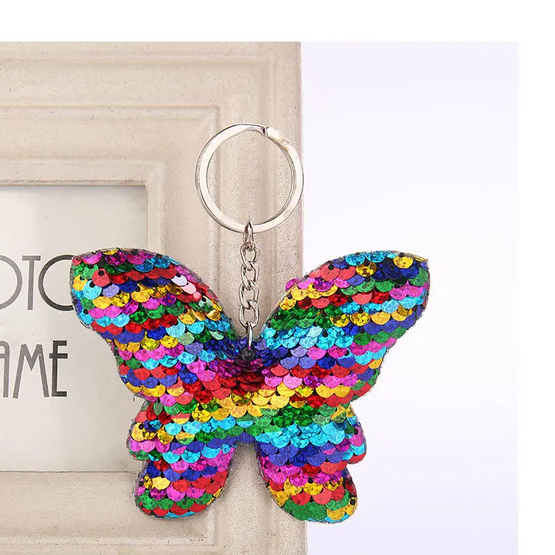 Colorful Butterfly Блестящее блестящее кольцо для ключей с русалочкой и единорогом, подвесная Елочная игрушка с сердечком, мягкий брелок для ключей, сумка для автомобиля, подвесной брелок - Цвет: Colorful Butterfly