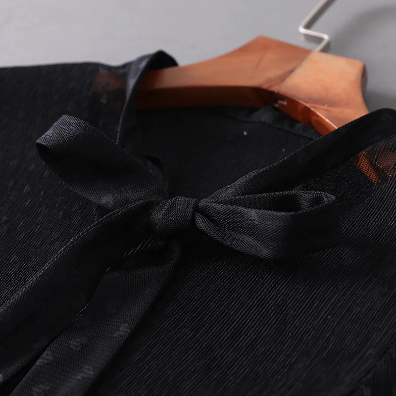 Женское черное Сетчатое платье в горошек элегантное стрейчевое ТРАПЕЦИЕВИДНОЕ