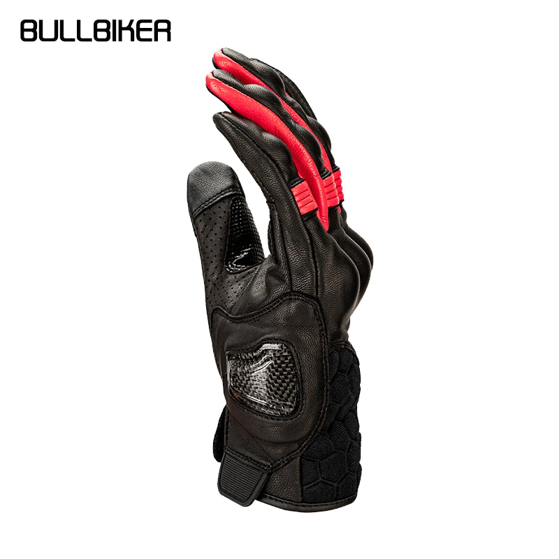 BULLBIKER Motorcycle Gloves Leather Short Touch Screen Sheepskin Breathable Riding Full Finger Cycling Protection Gear enlarge