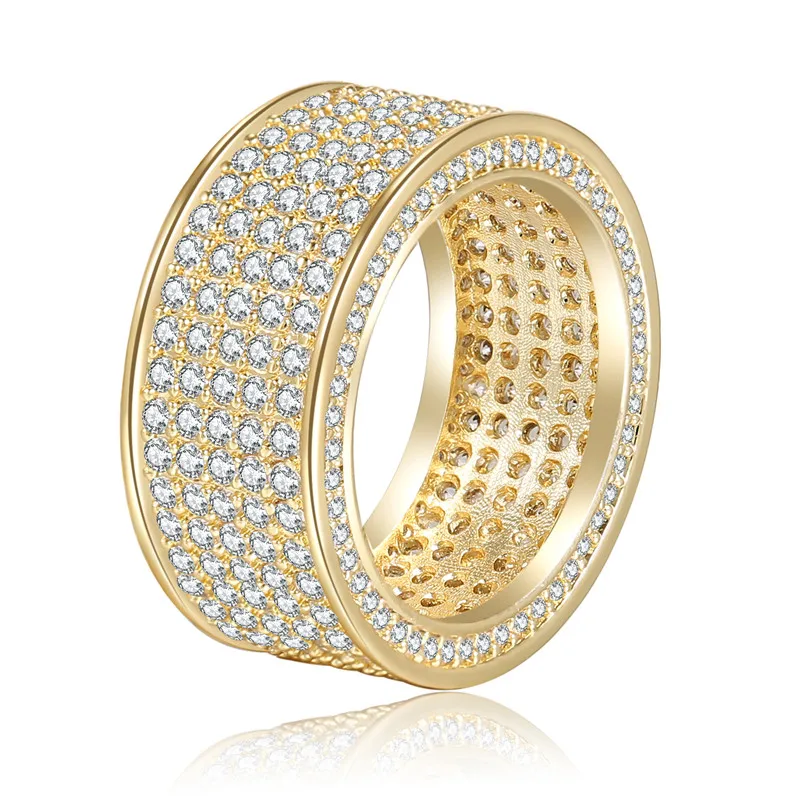 

High Quality Ring For Men Cubic Zircon Full Rhinestone Gold Color Trendy Hip Hop Rock Couple Wedding Women Birthday Gift Jewelry