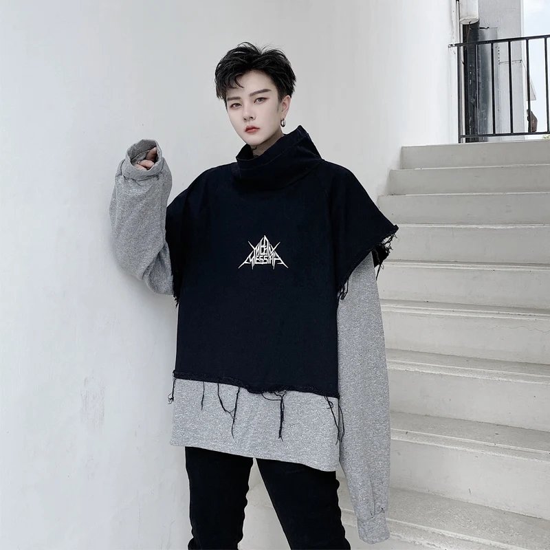 

Свитшот мужской с длинным рукавом, уличная одежда в стиле хип-хоп, свитшот, винтажный Повседневный пуловер со сращением и принтом разбитого ...