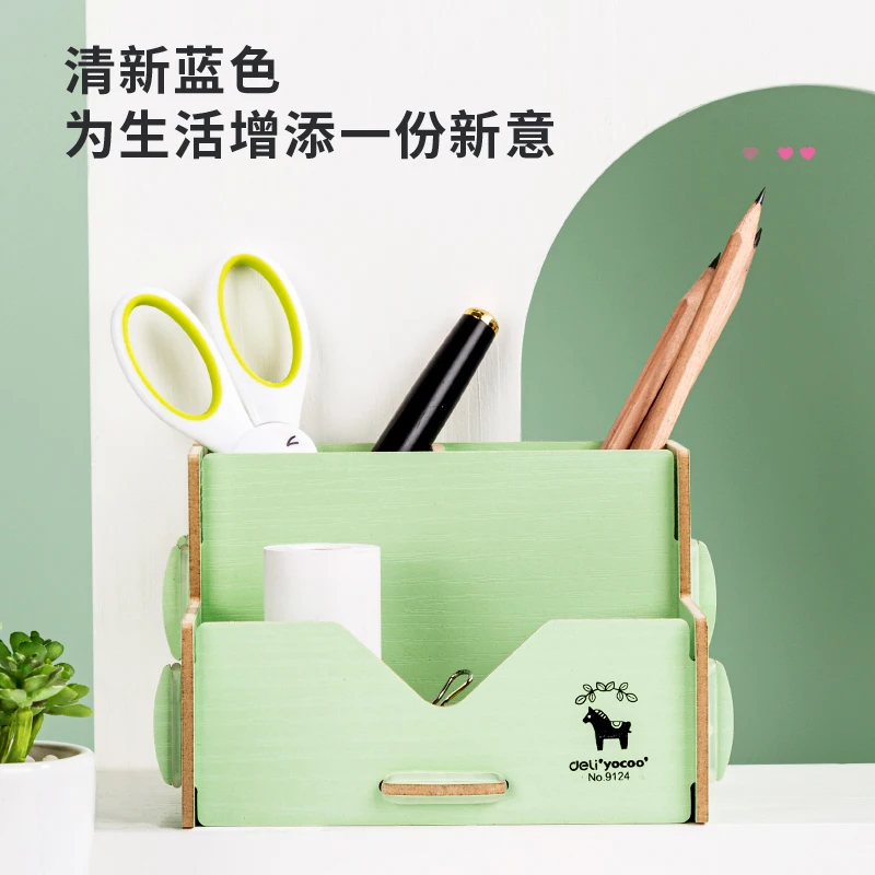 Deli 9124 деревянный Комбинированный держатель для ручек настольный органайзер