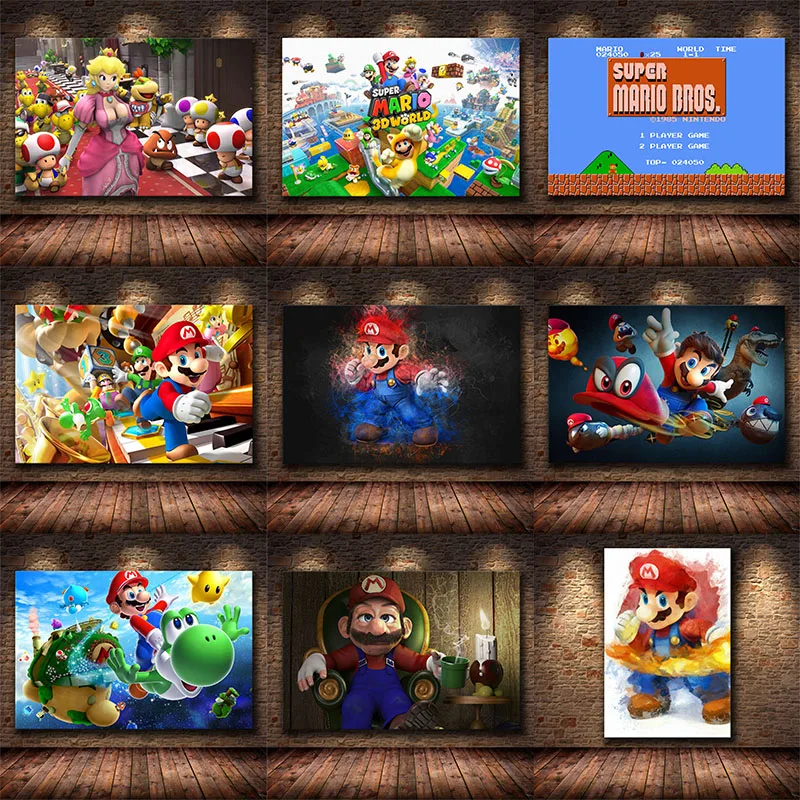 Póster de Super Mario para decoración del hogar, pintura en lienzo, imagen Mural de dibujos animados