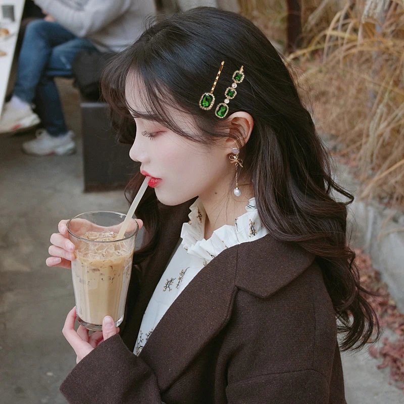 Имитация искусственных геометрических зеленых заколок для волос заколки