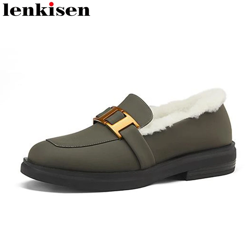 

Lenkisen Новое поступление, повседневные туфли без шнуровки, на среднем каблуке из микрофибры, с круглым носком, с металлическими застежками, зи...