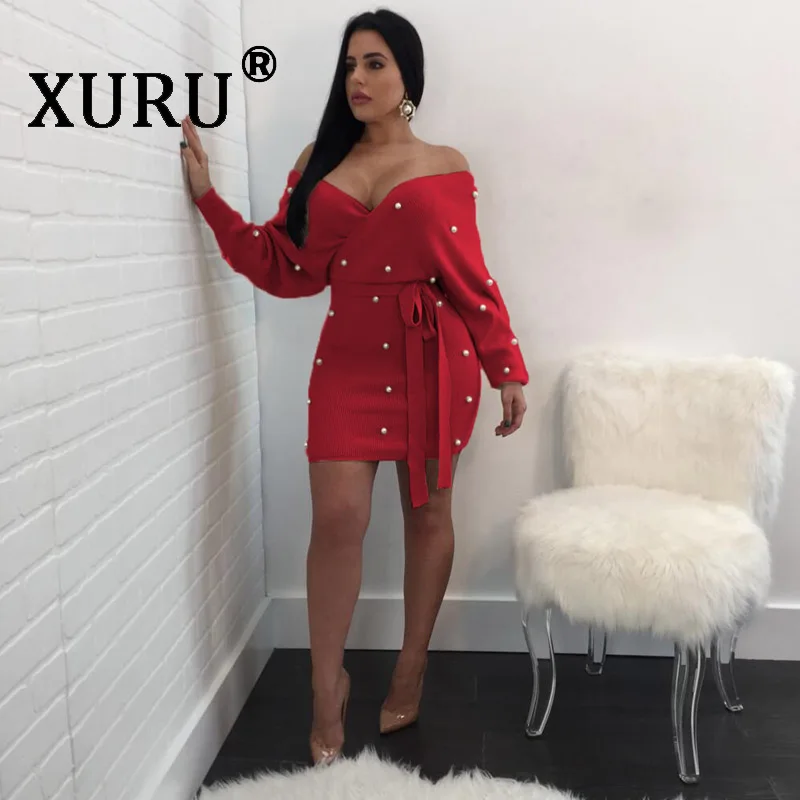 Новое Осеннее женское пикантное платье xуру с длинным рукавом и сумочкой