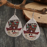 new christmas water drop cartoon snowman leather earrings cute smiley pu earrings for women holiday accessories %d1%81%d0%b5%d1%80%d1%8c%d0%b3%d0%b8