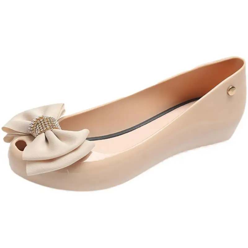 

Shallow Mouth All-Match Casual Woman Shoe Round Toe Bow-Knot Modis New Butterfly 2021 Summer Leisure PVC Solid Basic Fabric Plas