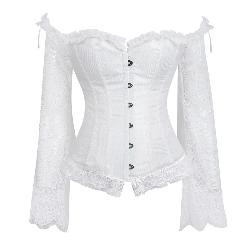 

Women Steampunk CorseLong Sleeve Lace Corselet Lace Up Corset And Bustiers Korset For Posture Party Club Wedding