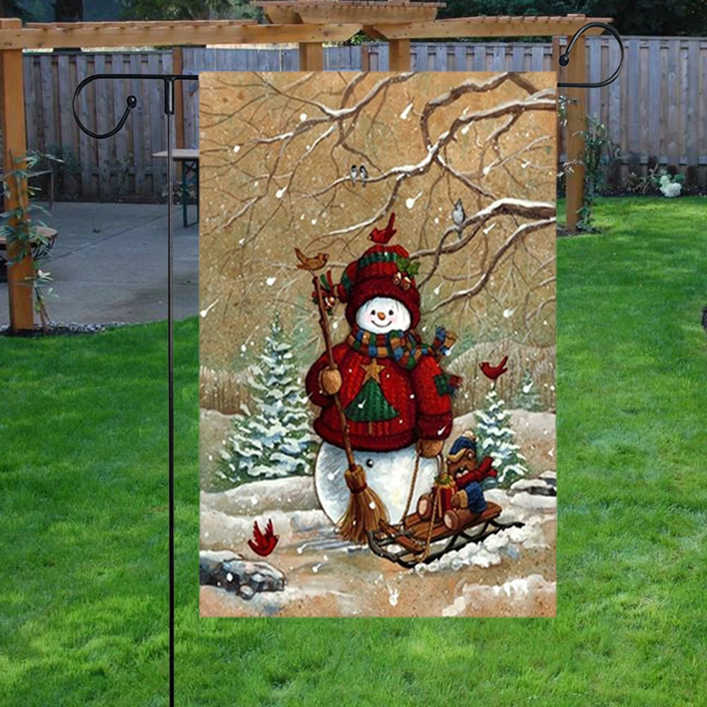 Snowman Garden Flags Rustic Christmas Burlap Double Side Outdoor Winter Signs Decorations Flag New N6 | Дом и сад