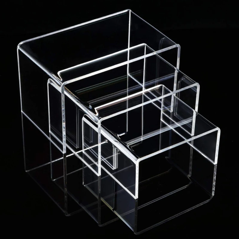 

Square Acrylic Clear 3 Size Riser Display Stands Showcase Set to Set up Jewerly F3MF
