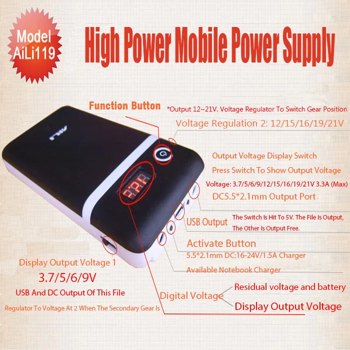 Бесплатная доставка 5 штук в упаковке в-21 Батарея сменный Мощность банка 6x18650