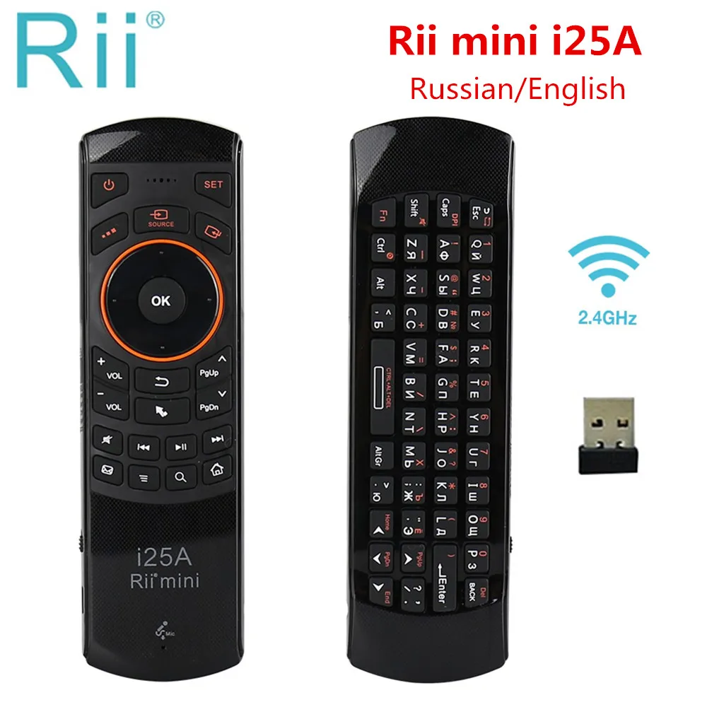 Rii i25A клавиатура на русском и английском, иврит Беспроводной клавиатура Air Мышь Rii i25 пульт дистанционного управления для мини ПК Смарт Android ТВ коробка T9 TX6 T95Q
