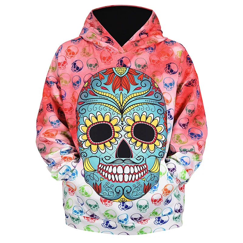 

Europe and the United States New Style for Autumn and Winter Halloween Hoodie Skull Print Jacket Men Loose Pullover Hoodie Male