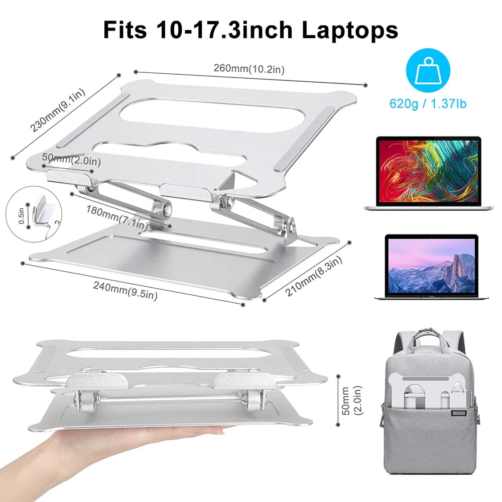 

Laptop Stand Aluminium Alloy Adjustable , Aluminum Laptop Holder Multi-Angle Stand Heat Release Foldable Laptop Notebook Stand