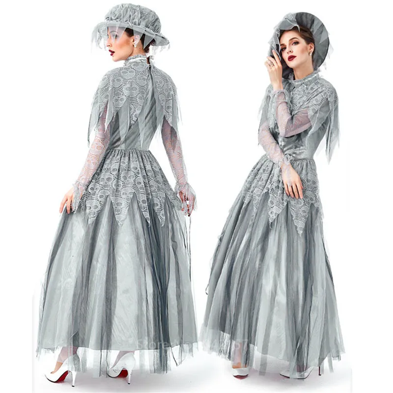 Благородный женский костюм Виктории вампир скелет страшный платье на Хэллоуин