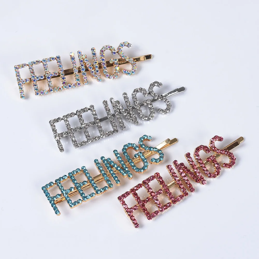 Luxuy Crystal Letter FEELINGS Hairpins Women Girls Lovely Barrettes Headwear Hairclips Faux Pearl Rhinestone Alphabet Hair Clip | Украшения