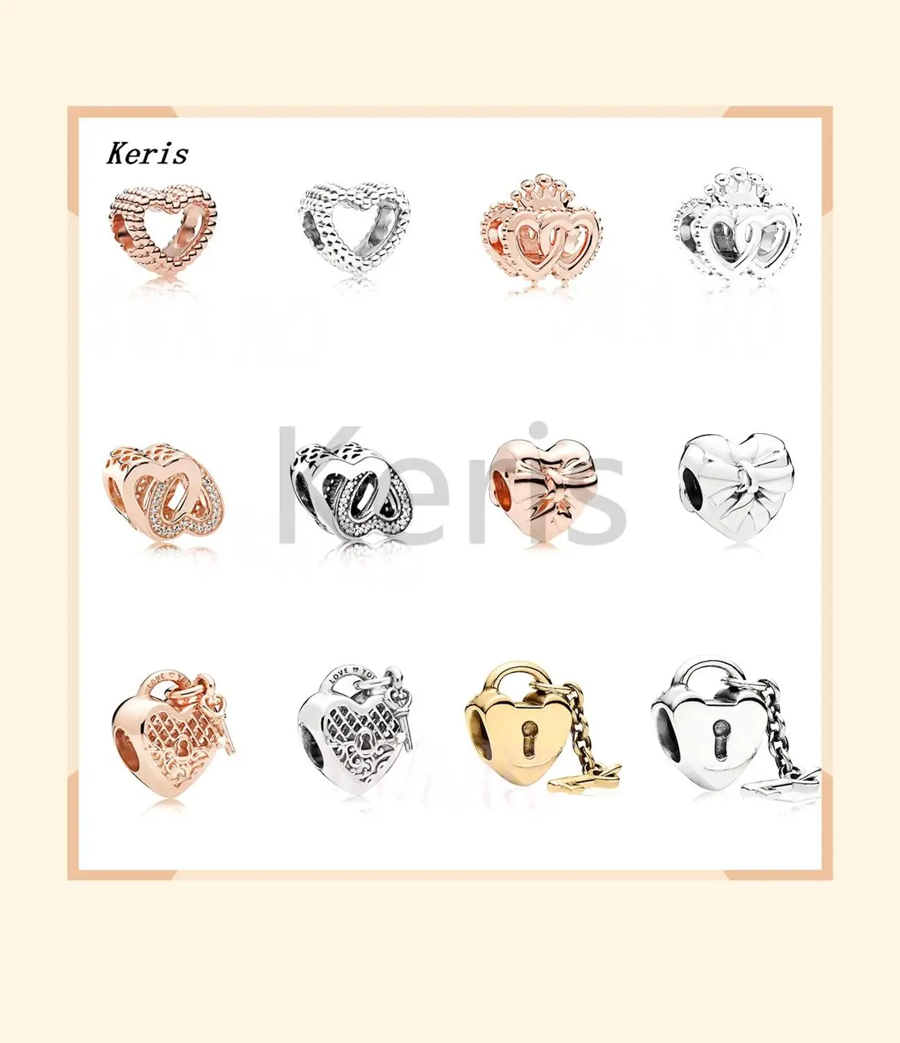 Exquisite Fashion 925 Sterling Silver Rich Heart Key Shiny Bow Double Charm DIY Original Female Jewelry Engagemen | Украшения и