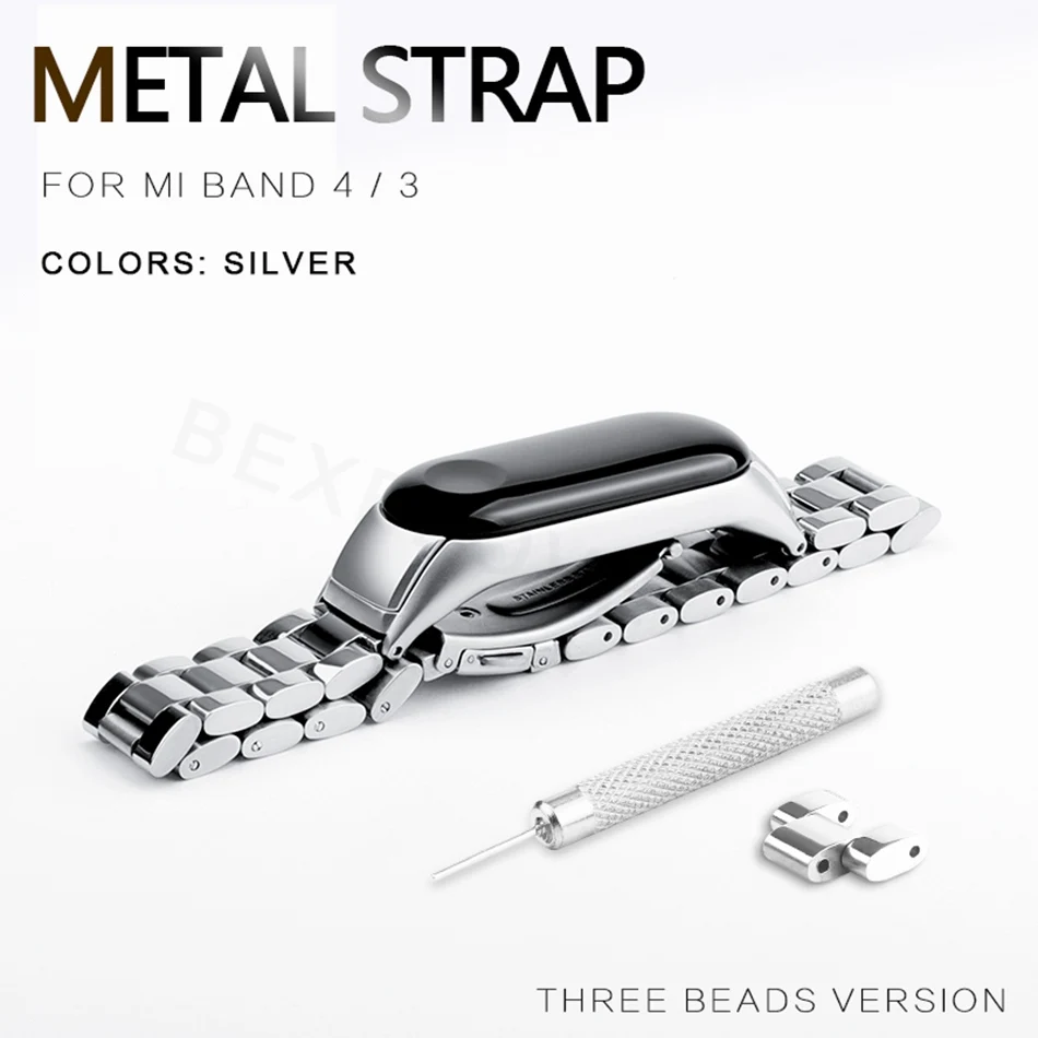 Three Beads 019O Браслет mi Band 4 3 ремешок металлический Безвинтовой ремешок из нержавеющей стали для Xiaomi mi Band 4 3 ремешок mi band 4 3 ремешок для браслета - Цвет: Three Beads 019O