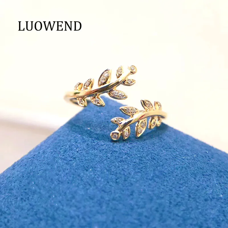 LUOWEND из 18 ти кратного желтого золота обручальные кольца золотые anillos mujer листья