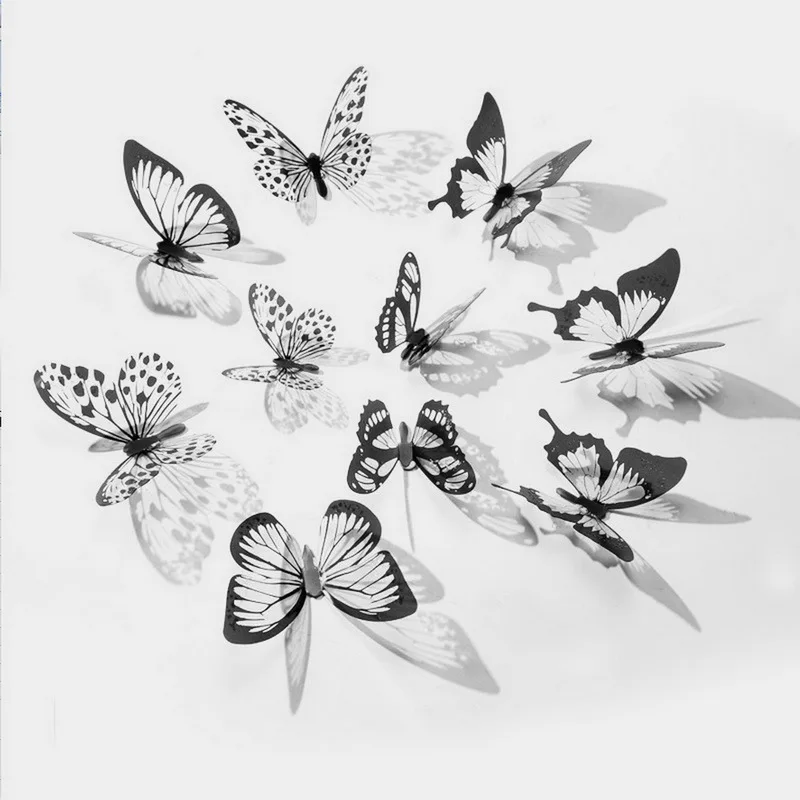 

New style 18Pcs Double layer 3D Butterfly Wall Sticker on the wall Home Decor Butterflies for decoration Magnet Fridge stickers