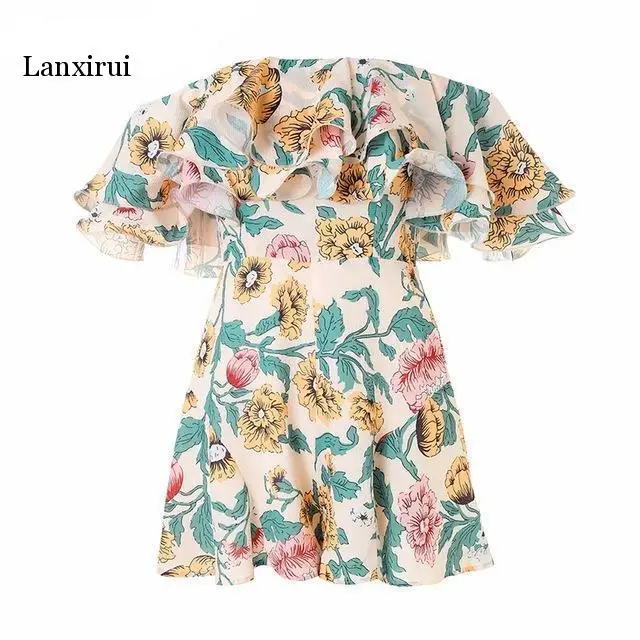 

Women Summer Jumpsuits Off Shoulder Ruffle Bodycon Playsuit Sexy Fashion Floral Printed High Quality Bodysuits New