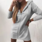 Платье с капюшоном на молнии, женское однотонное флисовое платье с капюшоном, осенне-зимнее платье-свитшот, трапециевидные облегающие пуловеры, сексуальное платье