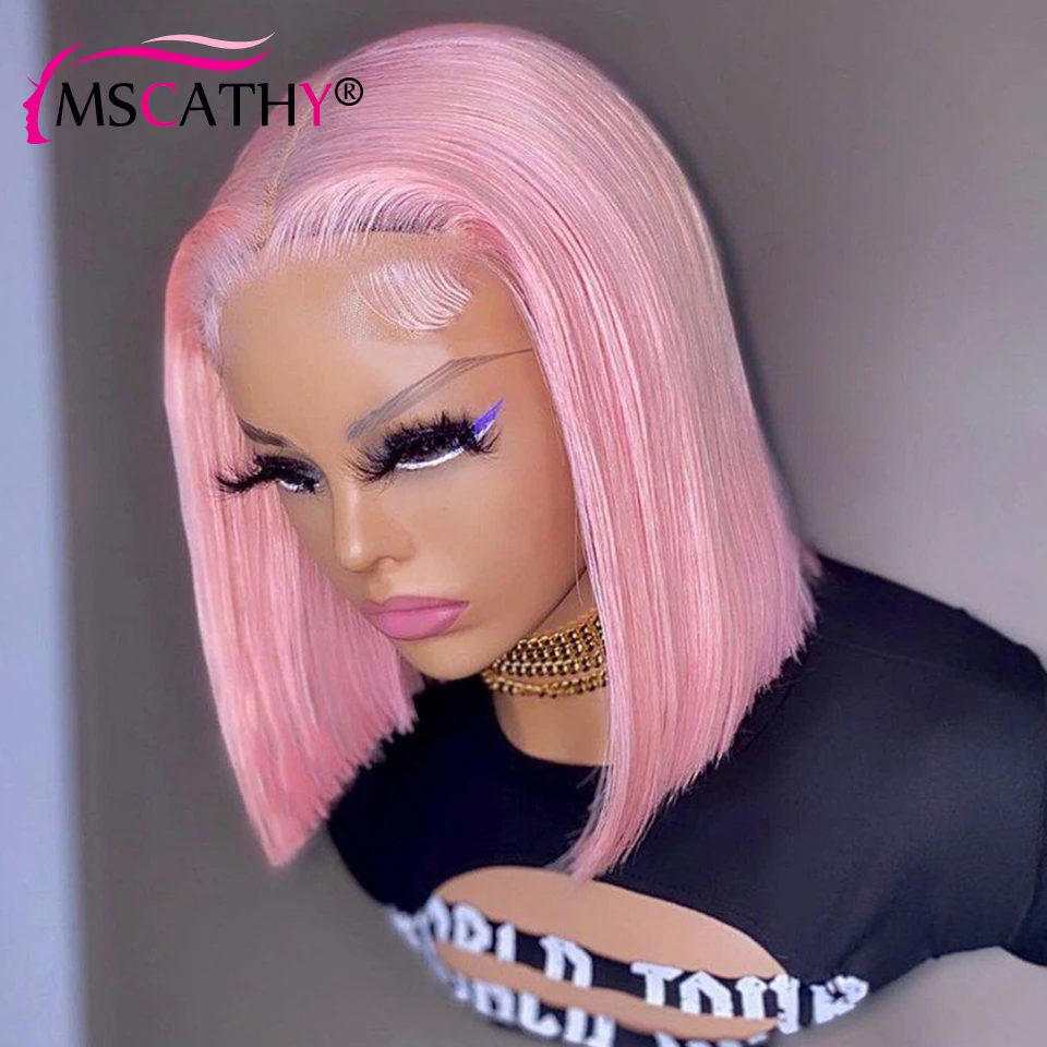 

Transparent Lace Front Human Hair Wigs For Women Short Straight Bob Lace Frontal Wigs Pixie Cut Pink Ginger 4 / 613 Blonde