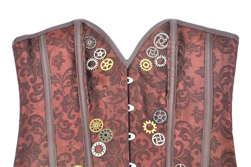 Женское Бюстье в стиле стимпанк Корсет Топ коричневый жаккард с зубчатой