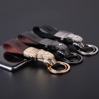 men women car key chain high grade led leopard head lighting keychains leather rope jewelry key ring the best gift for men