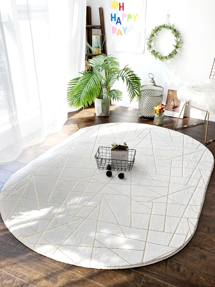 

Light Luxury Nordic Oval Carpets For Living Room Soft Thick Bedroom Rugs Winter Warm Mat Bedside Floor Carpet Kids Rug Girl