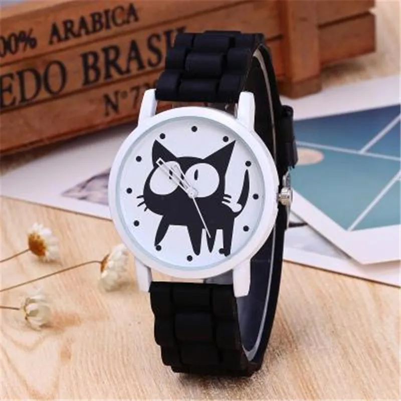 

Lovely Cartoon Cat Women's watches fashion Silicone strap Sport Watches colorful Watch Relojes hombre free shipping clock
