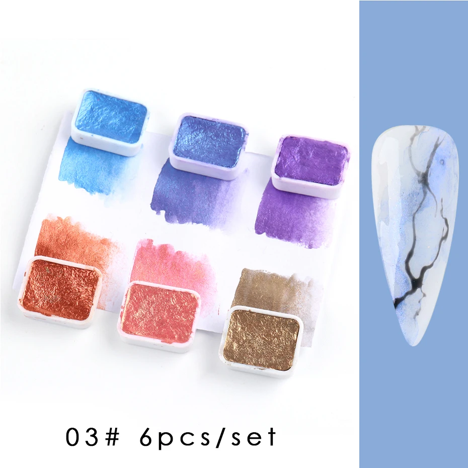 

6pcs Multi Colors Nail Art Pigment Glitter Solid Paint Watercolor Smudge Blooming Gradient Nail Gel Polish DIY Manicure LY1838-1