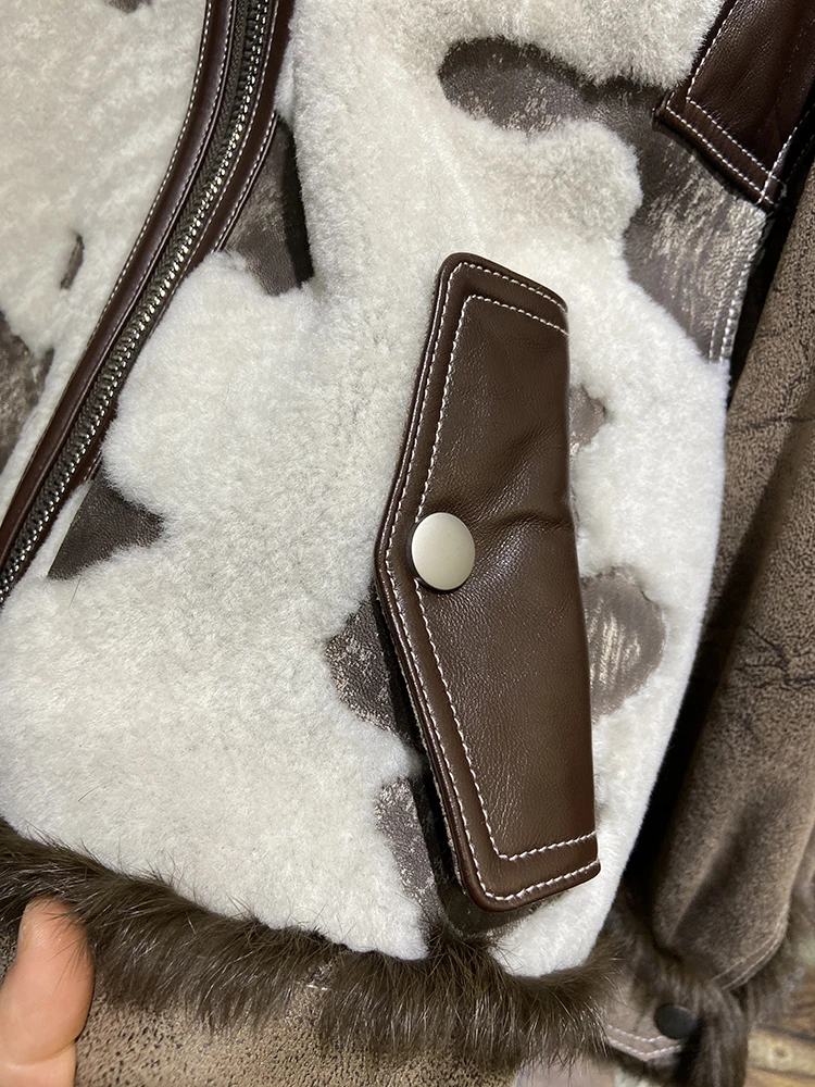 2021 Winter Women Real Lamb Fur Real Skin Rabbit Fur Inner Warm Jackets Real Fur Collar Ladies Outwear